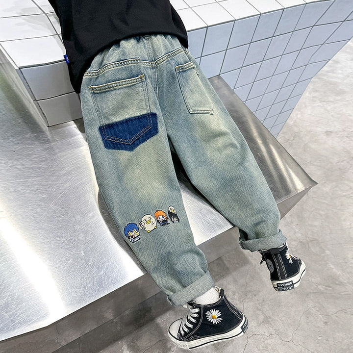 Jungen lässige Denim-Hose mit bunten Motiven Drune