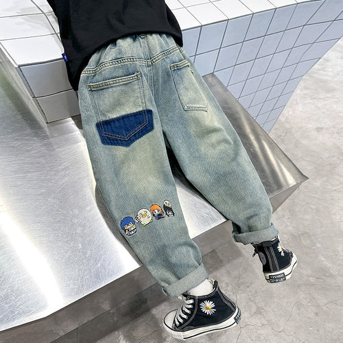 Jungen lässige Denim-Hose mit bunten Motiven Drune