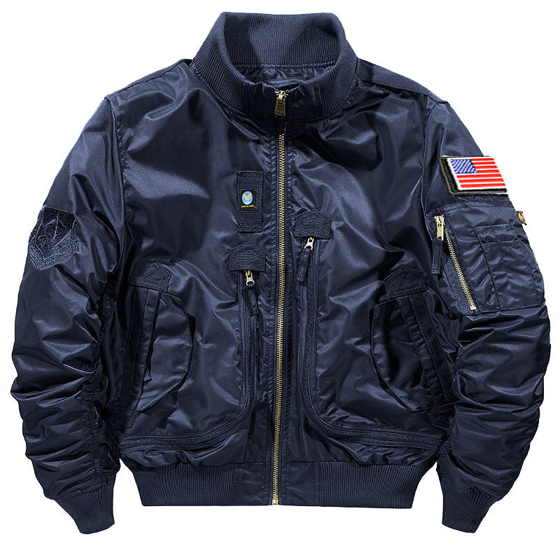 Herren nan Piloten-Bomberjacke im Utility-Stil mit Mehrfachtaschen, Ärmeltasche und geripptem Saum Drune