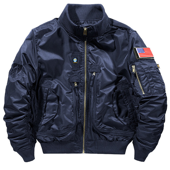 Herren nan Piloten-Bomberjacke im Utility-Stil mit Mehrfachtaschen, Ärmeltasche und geripptem Saum Drune