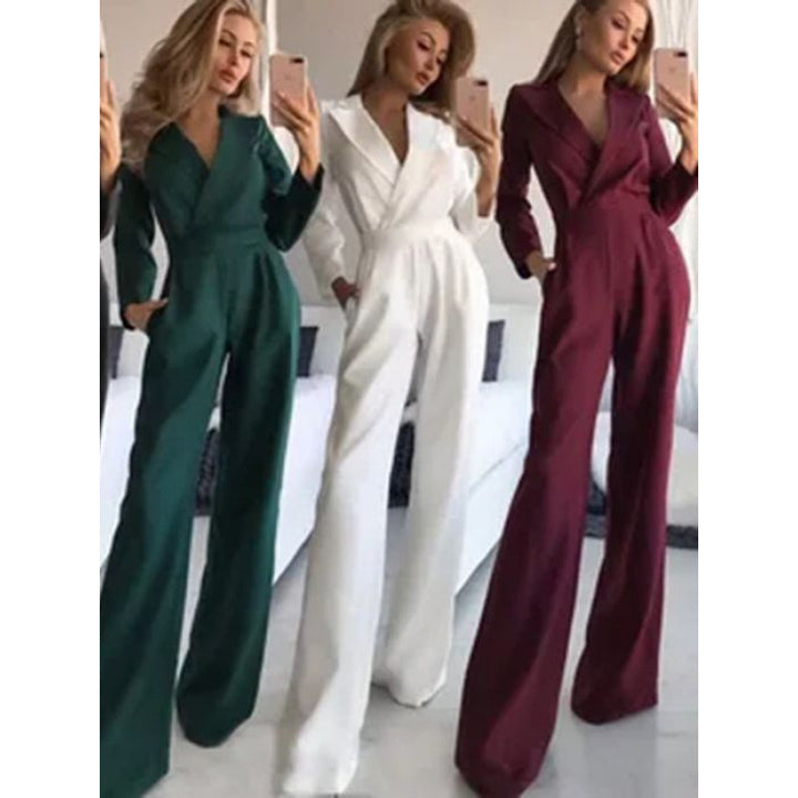 Damen Eleganter und modischer Jumpsuit mit schmalem Kragen und praktischen Taschen Drune