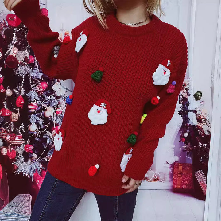 Damen Weihnachts-Pullover mit festlichem Santa-Motiv und strukturierter Strickqualität Drune