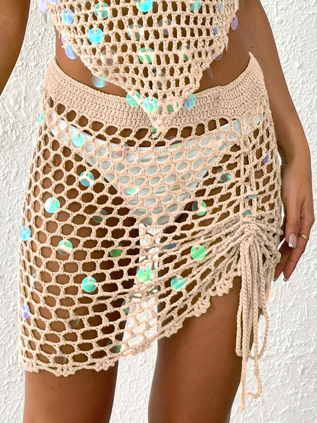 Damen Häkel-Strandsarong mit dekorativen Pailletten Drune