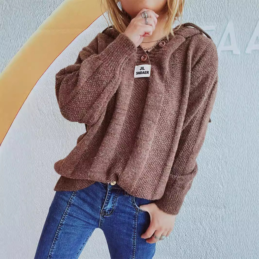 Damen lässiger Hoodie mit Knopfleiste und gemütlichem Strickdesign Drune