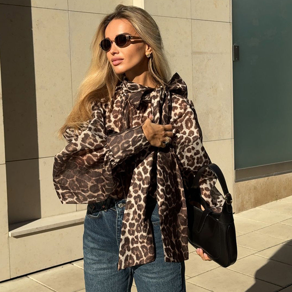 Damen Oversized Bluse mit einzigartigem Leopardenmuster Drune