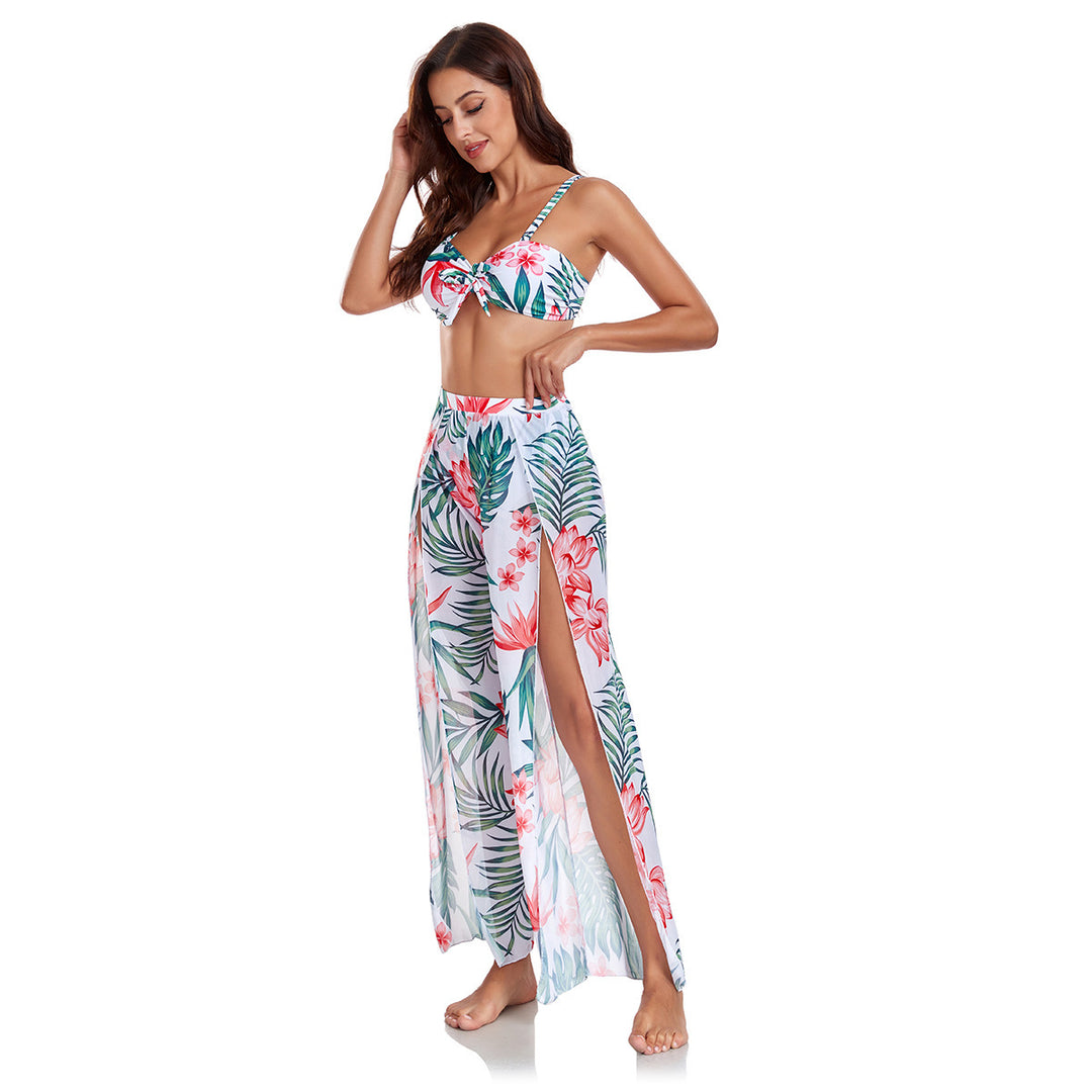 Damen Bikini-Set mit floralem Zufallsmuster und passendem Wickelrock Drune