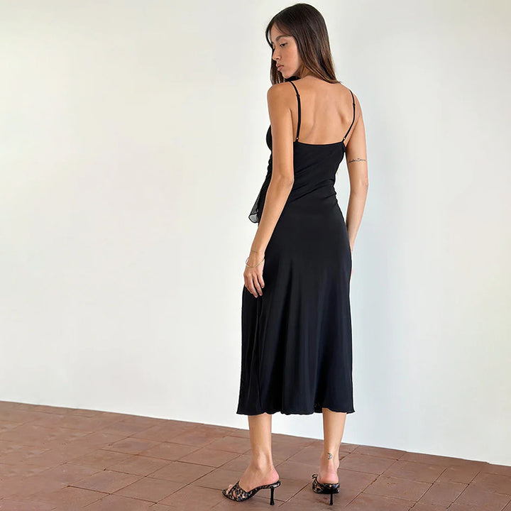 Damen Elegantes Maxikleid mit verspielten Rüschendetails und tiefem Schlitz Drune