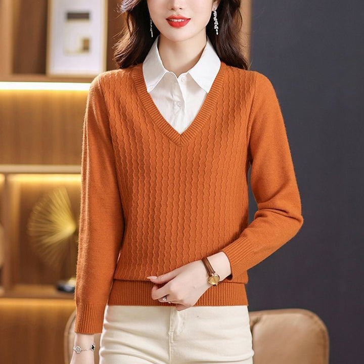 Damen Strickpullover mit V-Ausschnitt und strukturiertem Design Drune