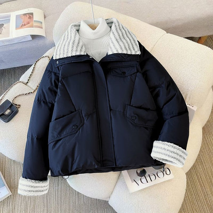 Damen Modische kurz geschnittene Winterjacke mit detailverliebt gestaltetem Kragen Drune