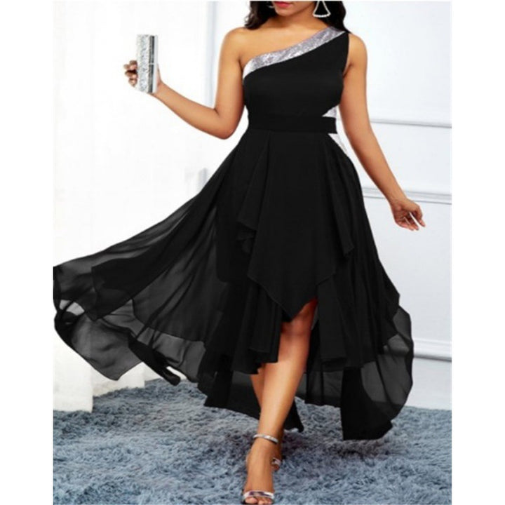 Damen elegantes asymmetrisches Chiffonkleid mit funkelndem Detail Drune