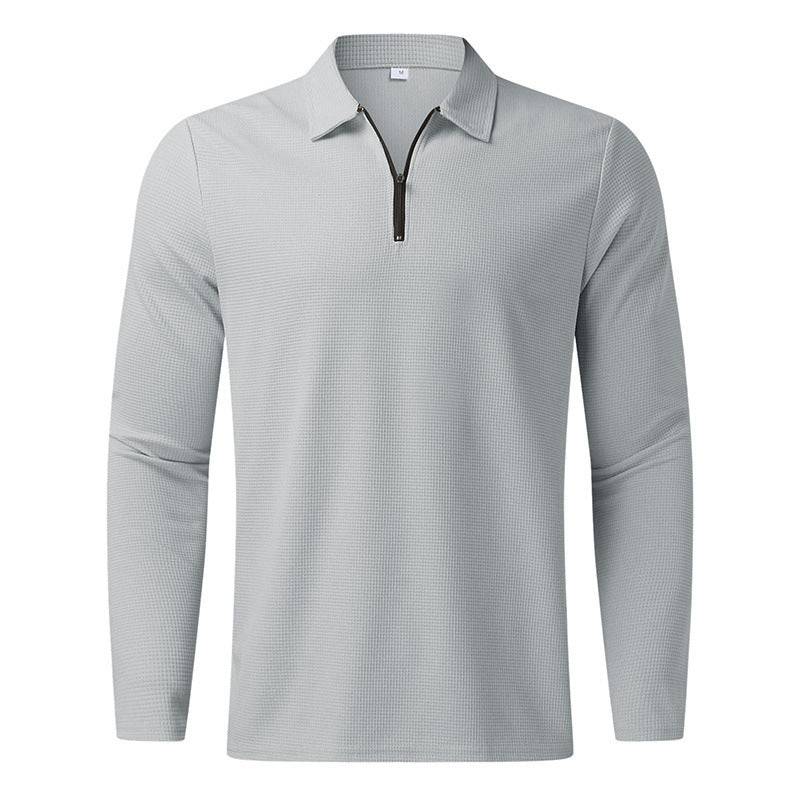 Herren Sportliches Langarm-Henley-Shirt mit Reißverschluss und strukturierter Oberfläche Drune