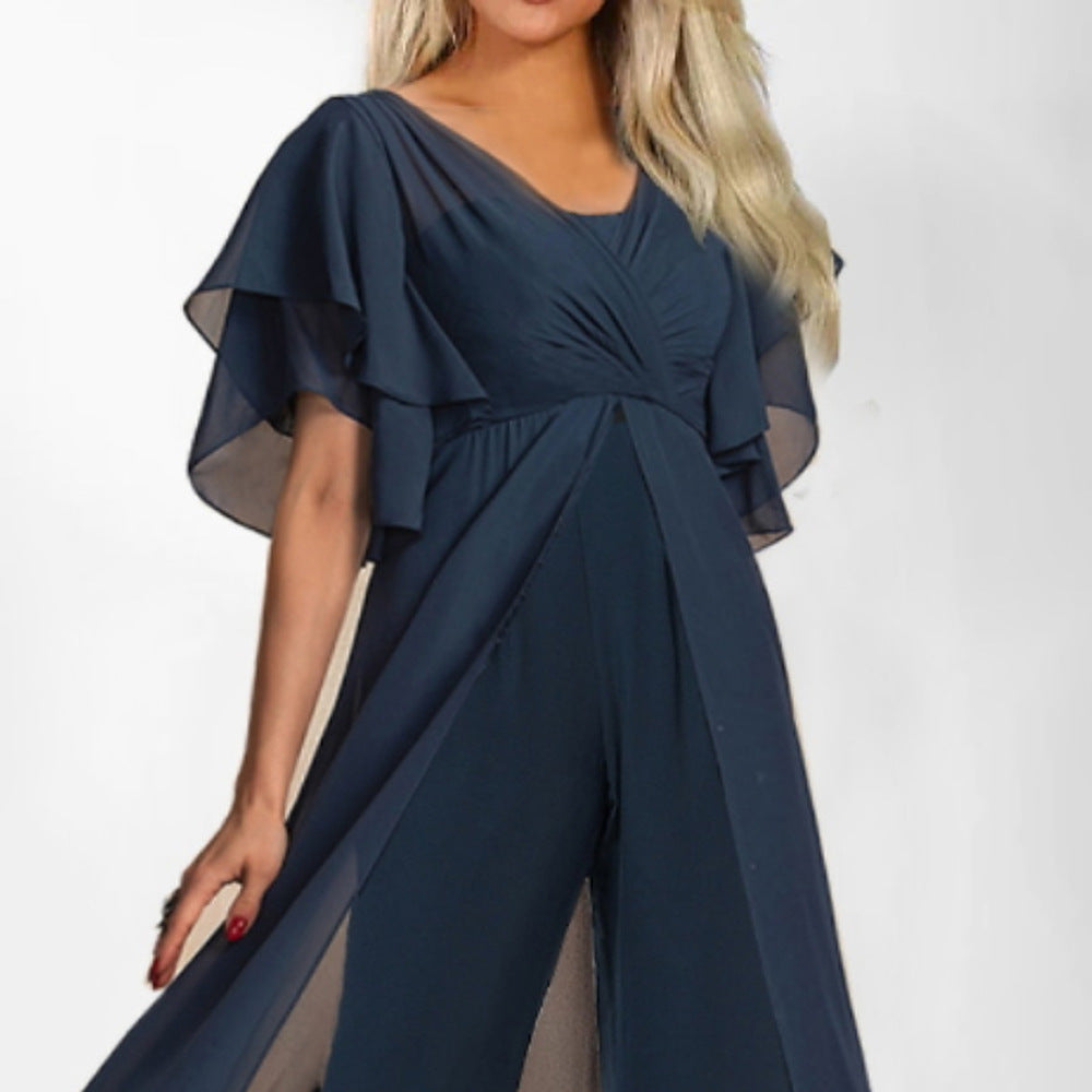 Damen Eleganter Palazzo-Jumpsuit mit schwingenden Ärmeln und transparenten Einsätzen Drune