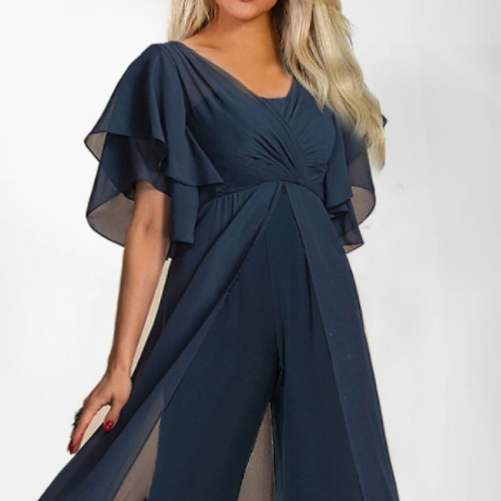 Damen Eleganter Palazzo-Jumpsuit mit schwingenden Ärmeln und transparenten Einsätzen Drune