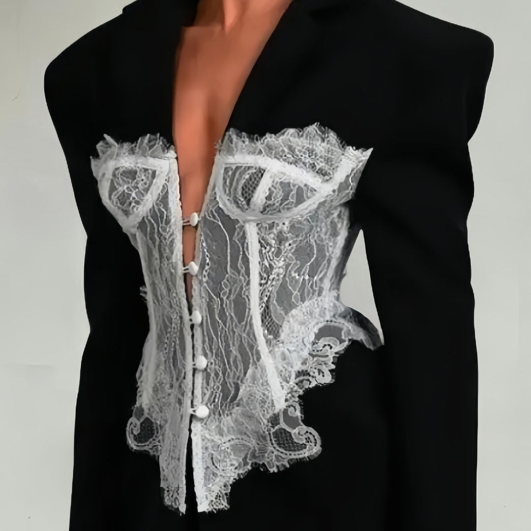 Damen Couture Blazer mit Spitzeneinsätzen Drune