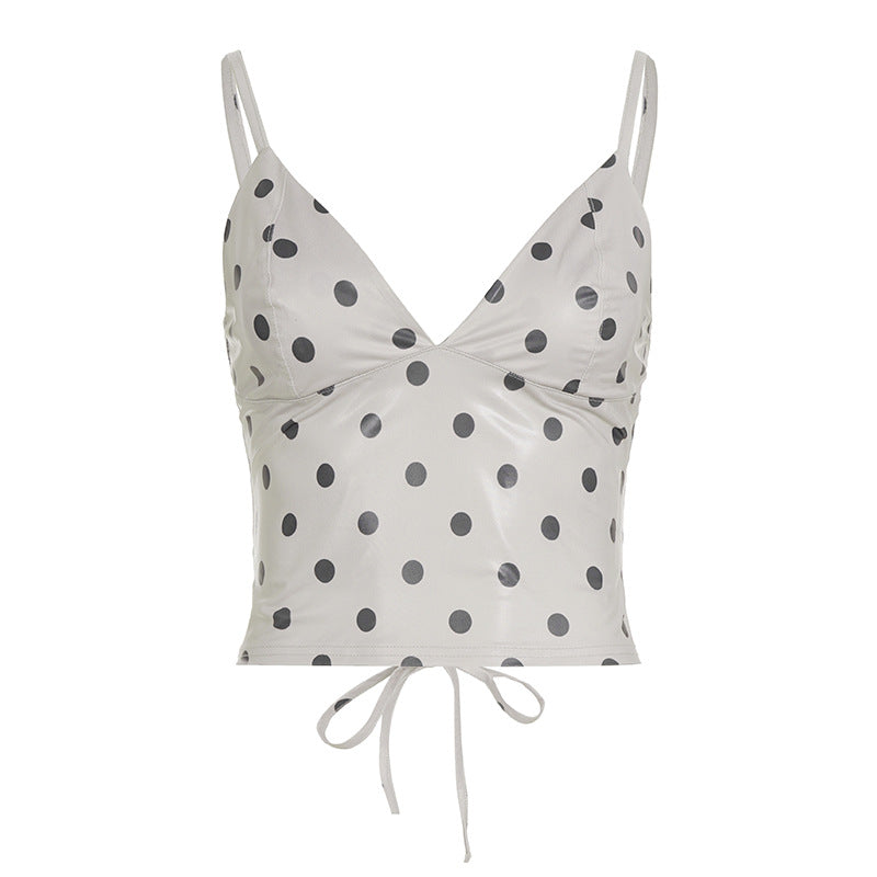 Damen Trendiges Polka Dot Oberteil aus Kunstleder Drune
