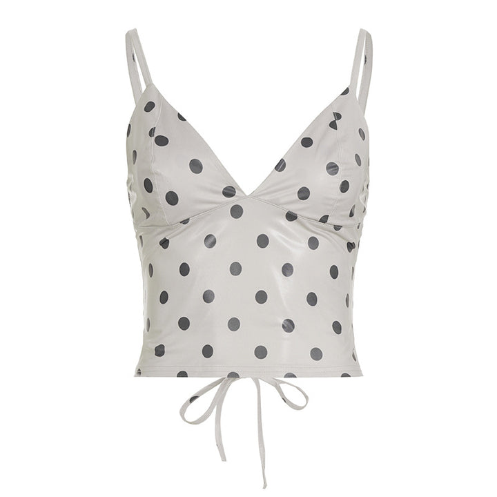 Damen Trendiges Polka Dot Oberteil aus Kunstleder Drune