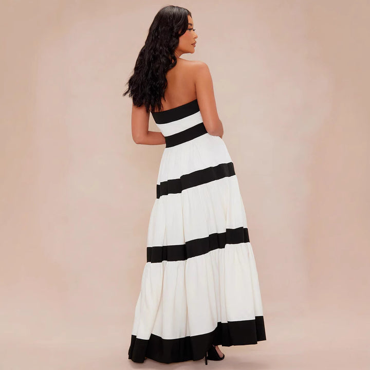 Damen Maxikleid mit schulterfreiem Design und weitem Rock Drune