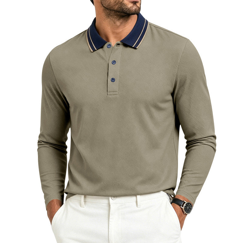 Herren nan langärmliges Piqué-Poloshirt mit Kontrastkragen und Dreiknopfleiste Drune