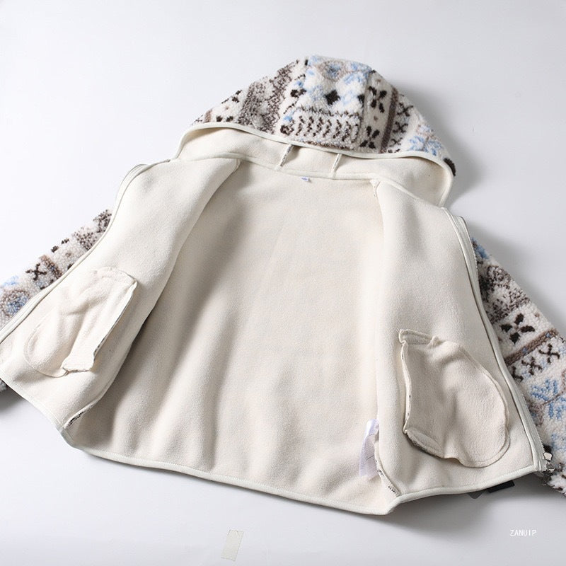 Damen kuschelige Fleecejacke mit Süddeutschem Muster Drune