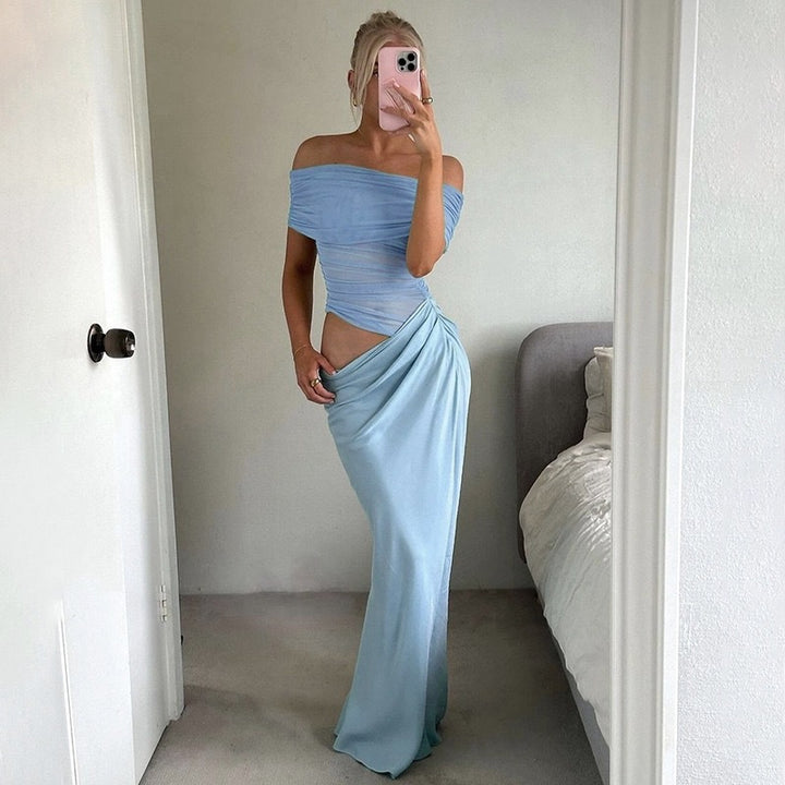 Damen Maxi-Kleid mit transparenten Elementen und Wickel-Detail Drune