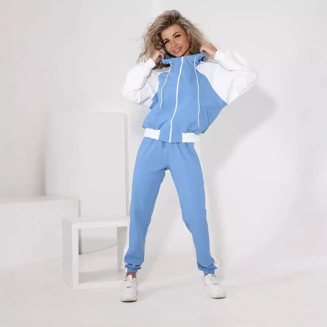 Damen sportlicher Fleece-Jogginganzug mit modischem Reißverschluss Drune