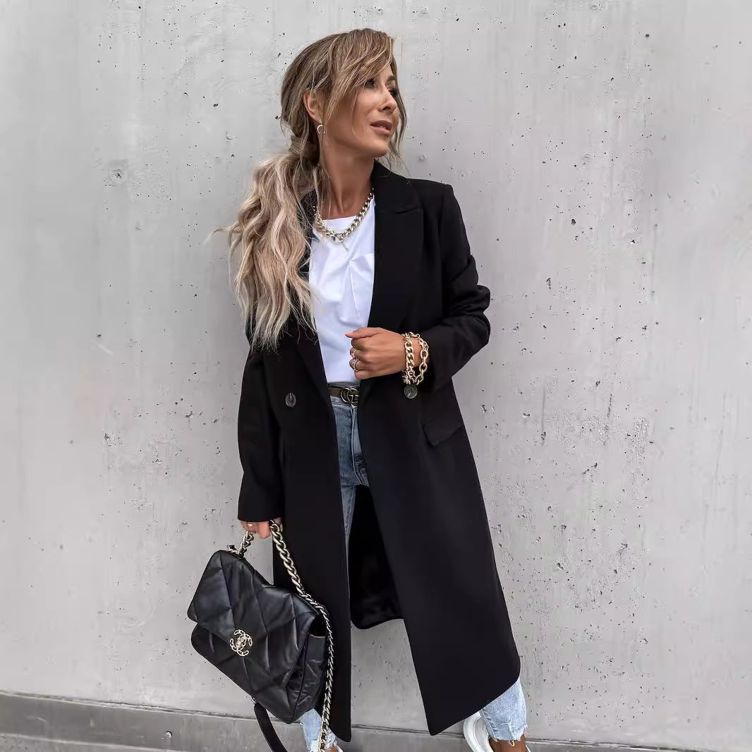 Damen eleganter Wollmantel im Oversized-Stil Drune