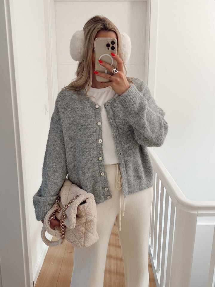 Damen lässige Strickjacke mit feiner Struktur und Knöpfen Drune
