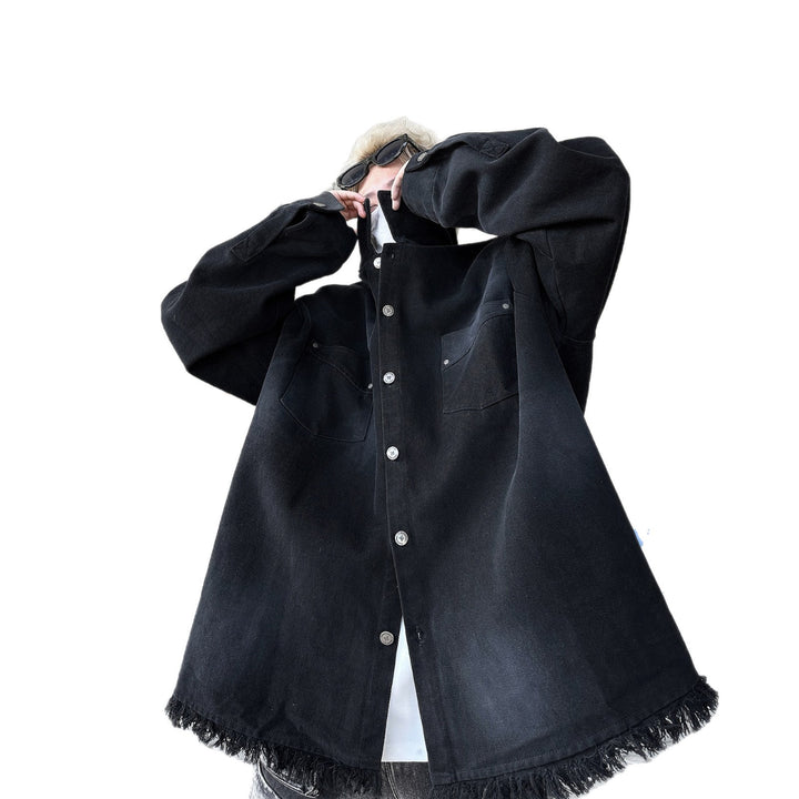 Herren Oversize-Denimjacke mit Fransen und grafischem Druck Drune