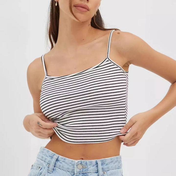 Damen gehäkeltes Crop-Top mit feinem Streifenmuster und komfortablem Schnitt Drune