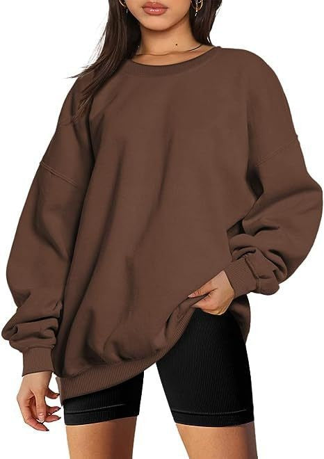 Damen nan extralanger Oversize-Sweatpullover mit Ballonärmeln, geripptem Saum und angerauter Innenseite Drune