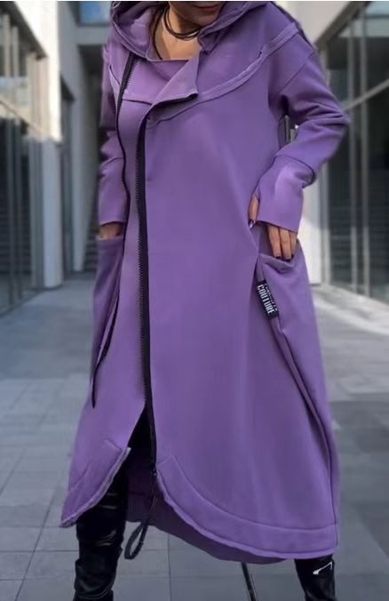 Damen modischer Kapuzenmantel mit seitlichen Taschen und asymmetrischem Saum Drune