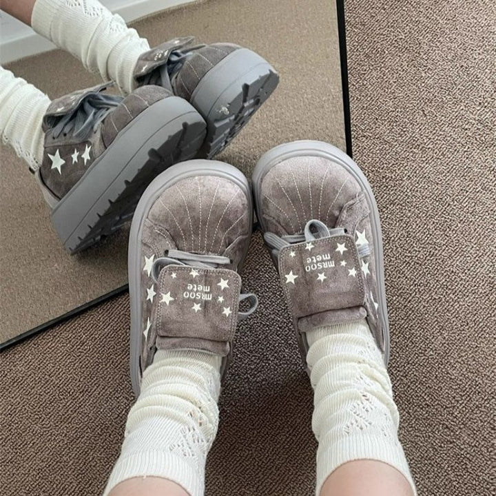 Damen Plateau-Sneaker mit verspielten Sternen- und Schleifendetails Drune