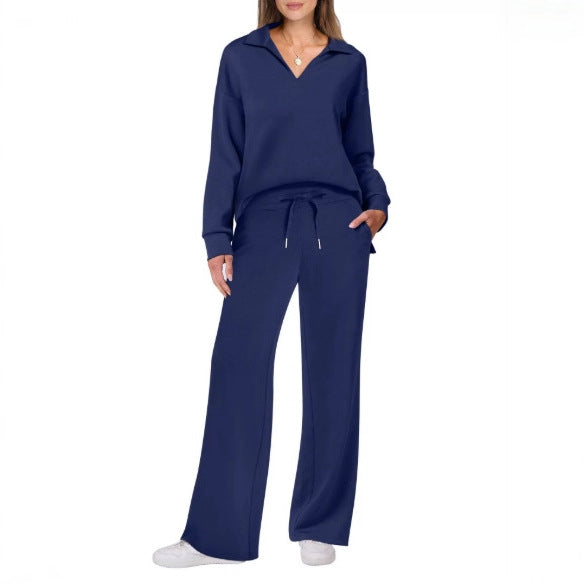Damen Lässiger Lounge-Set mit weitem Bein und V-Ausschnitt Drune
