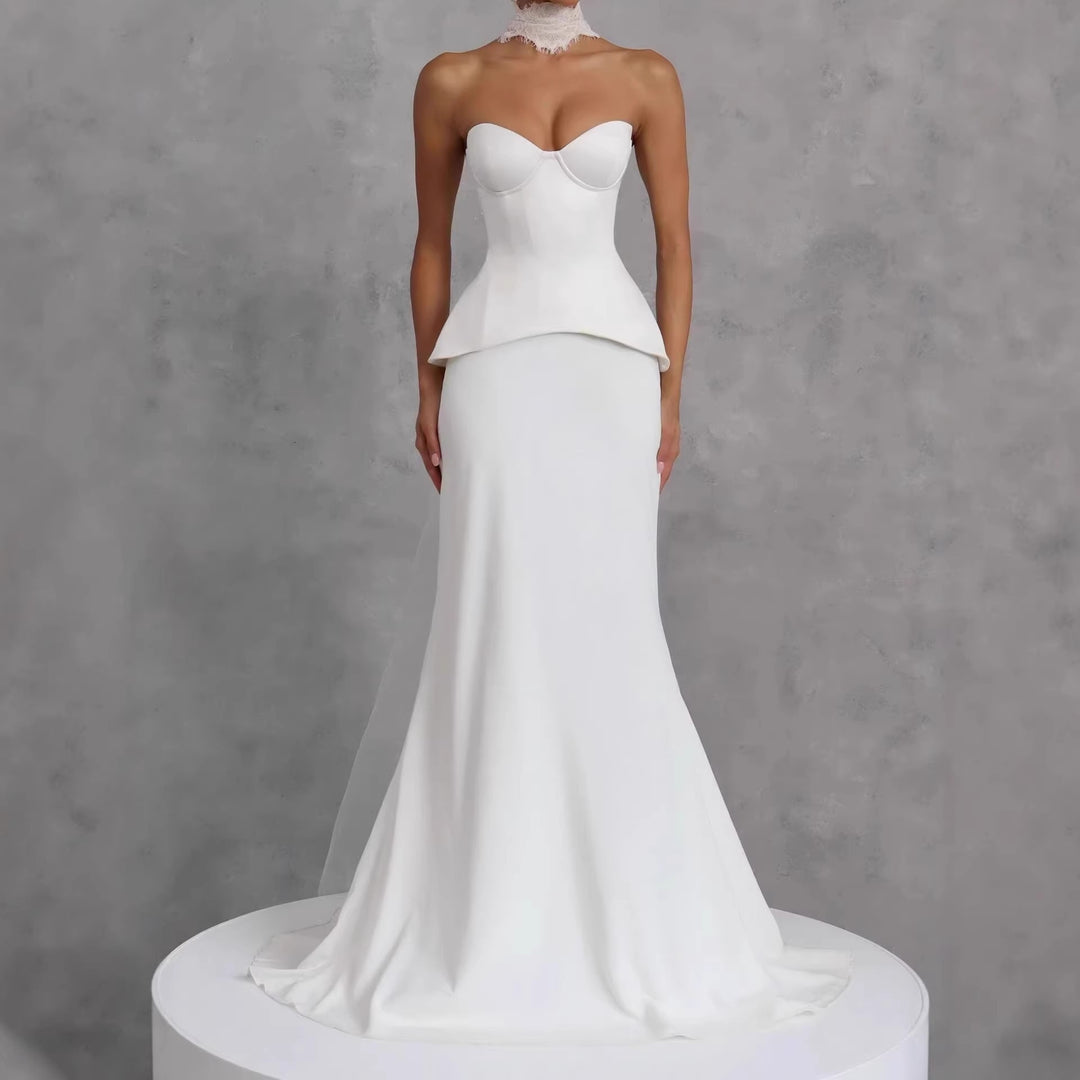 Damen Figurbetontes Brautkleid mit Peplum-Silhouette Drune