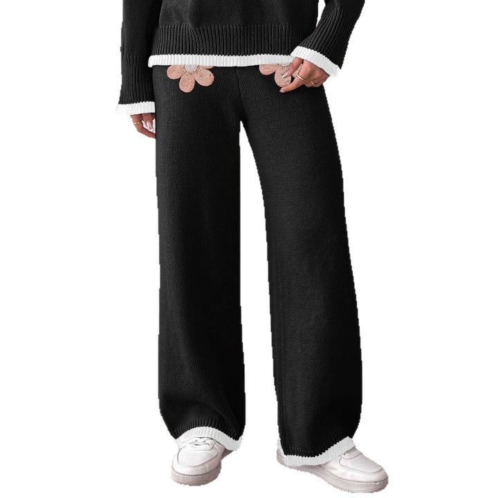 Damen bequeme Strickhose mit floralem Applikationsdesign Drune