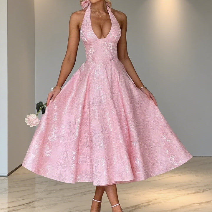 Damen Elegantes Hochzeitskleid mit schwingendem Rock und tiefem V-Ausschnitt Drune