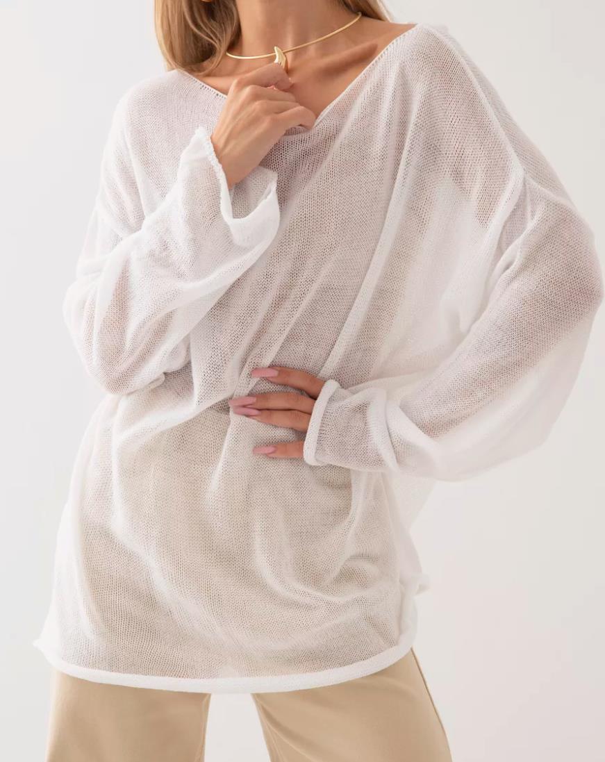 Damen luftiger Oversize-Strickpullover mit weitem Schnitt und transparentem Gewebe Drune