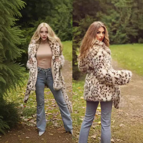 Damen Glamouröse Kunstpelzjacke mit Gürtel Drune