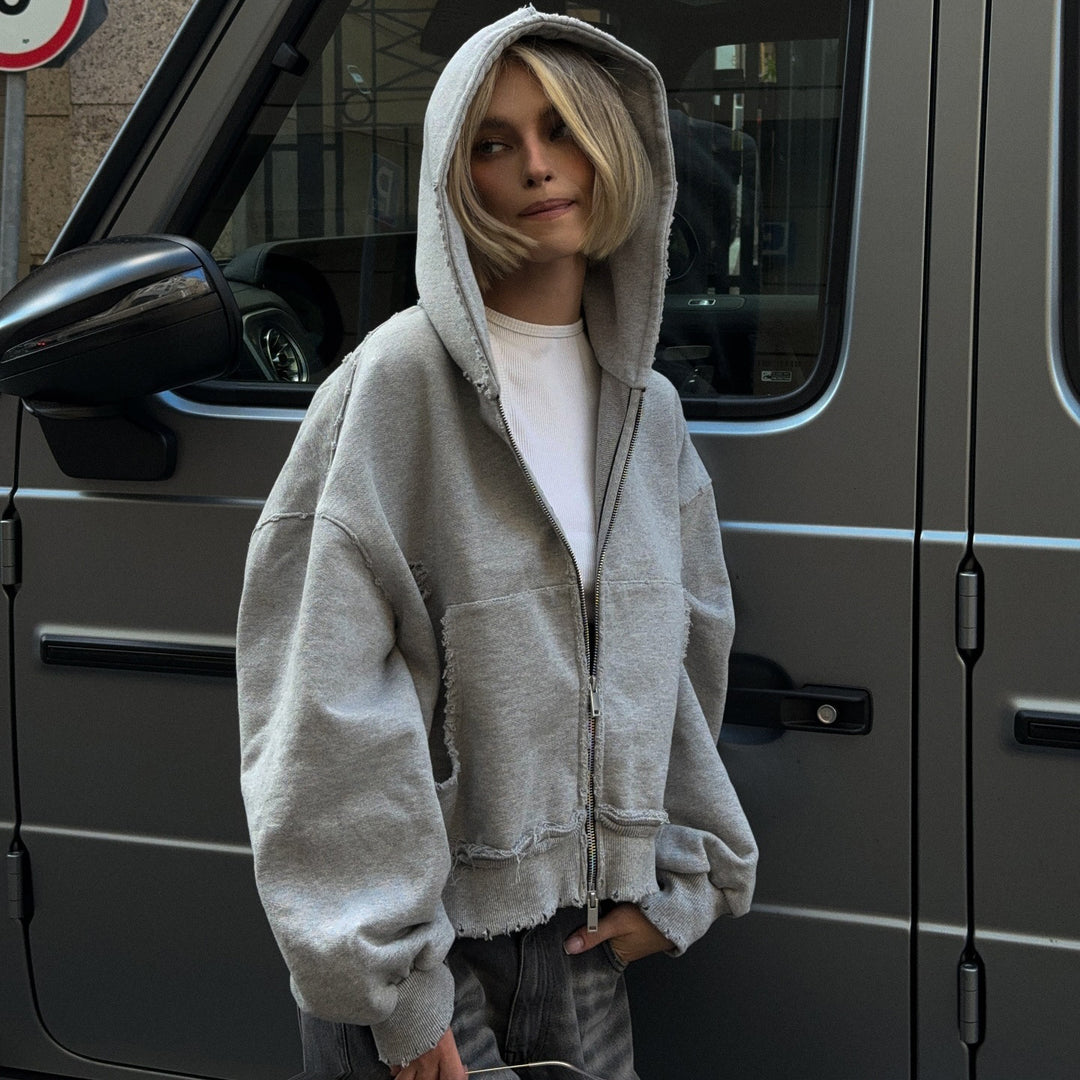 Damen lässige Oversized-Hemdjacke mit modischen Ziernähten und praktischen Taschen Drune