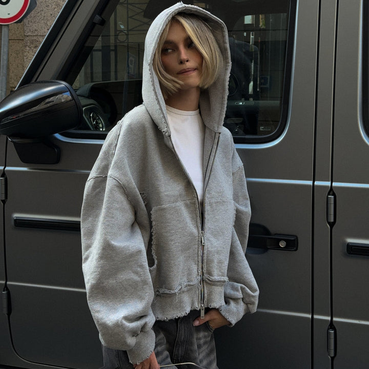 Damen lässige Oversized-Hemdjacke mit modischen Ziernähten und praktischen Taschen Drune