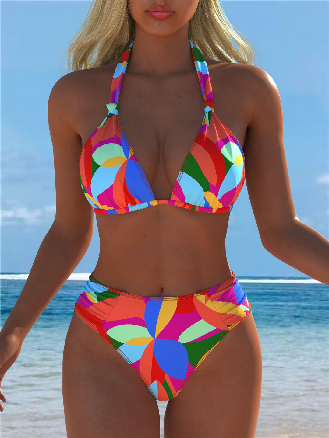 Damen Triangel-Bikini mit hohem Bund und patriotischem Sternen-Muster Drune