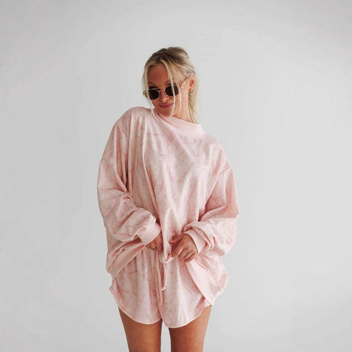 Damen lässiges Oversized-Sweatshirt mit hohem Kragen und kurzen Shorts Drune