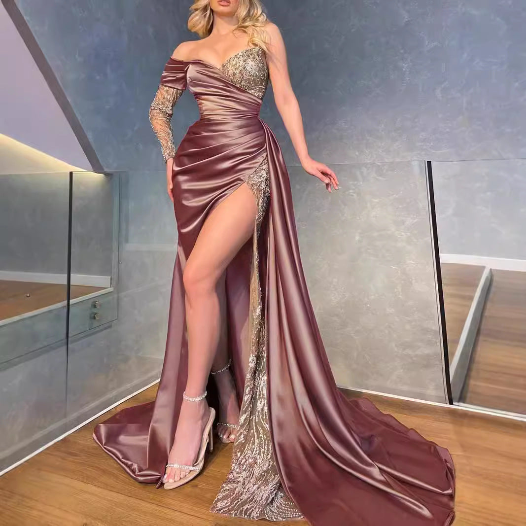 Damen Glamouröses Abendkleid mit schimmernden Pailletten und hohem Schlitz Drune