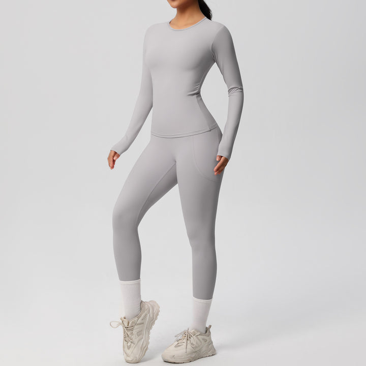 Damen Fitness-Oberteil und Hochbund-Leggings Set mit feuchtigkeitsableitender Technologie und ergonomischer Passform Drune