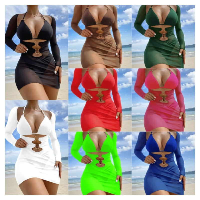Damen Badeanzugkleid mit raffinierten Cut-Outs und langen Ärmeln Drune