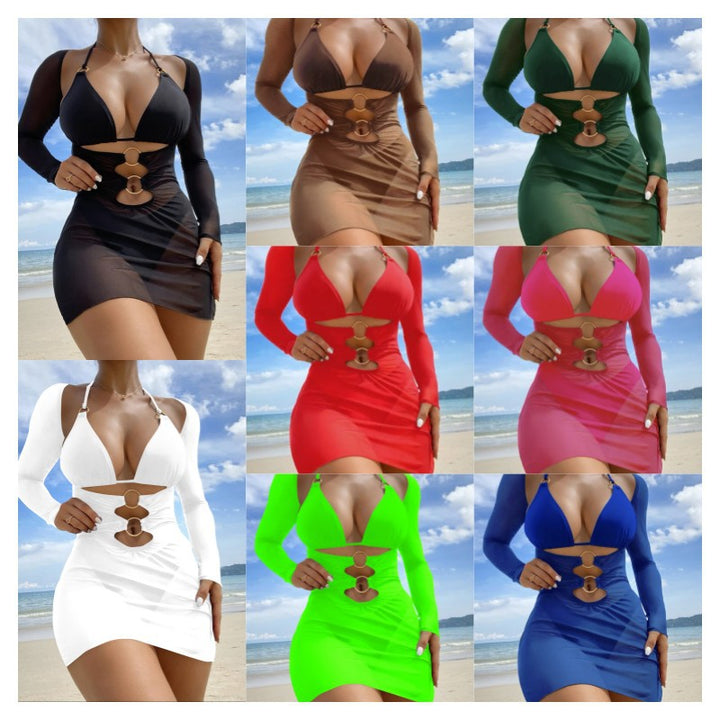 Damen Badeanzugkleid mit raffinierten Cut-Outs und langen Ärmeln Drune