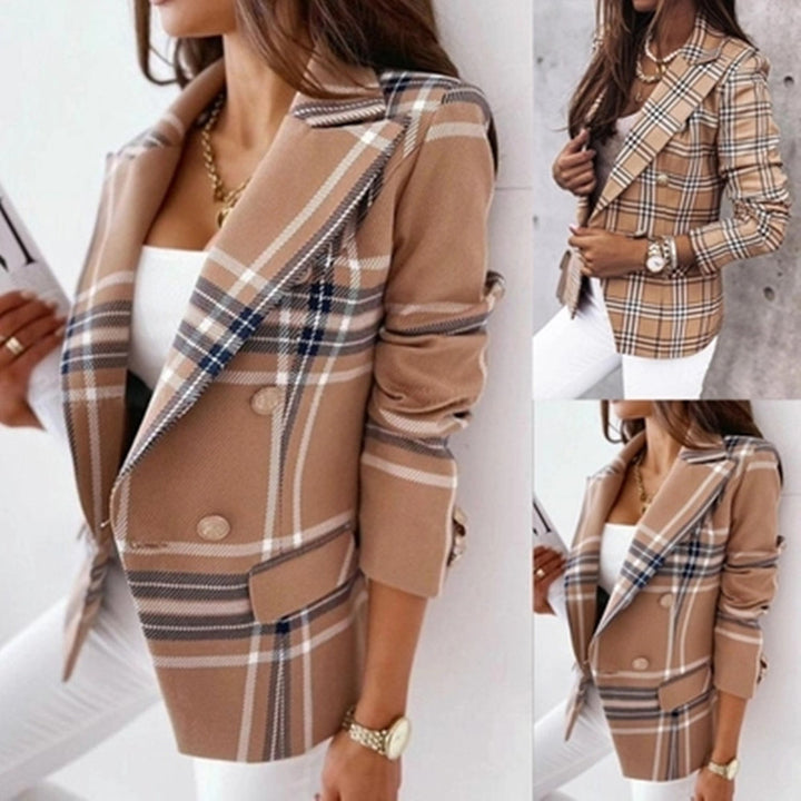 Damen Karierter Blazer mit Doppelreihiger Knopfleiste und Modernem Schnitt Drune