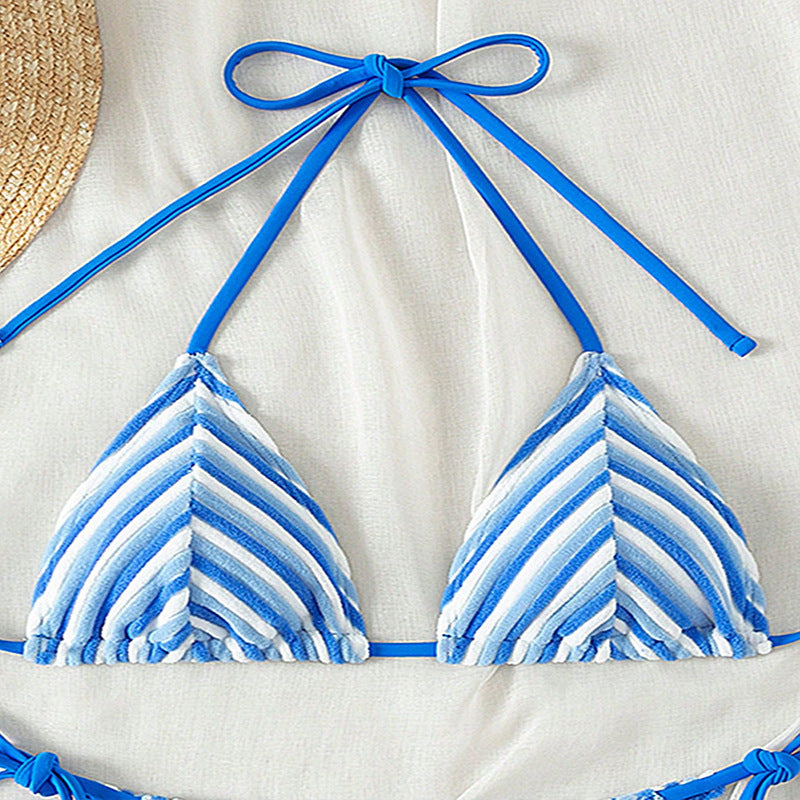 Damen Triangel-Bikinioberteil mit verspieltem Streifenmuster und verstellbaren Bändern Drune