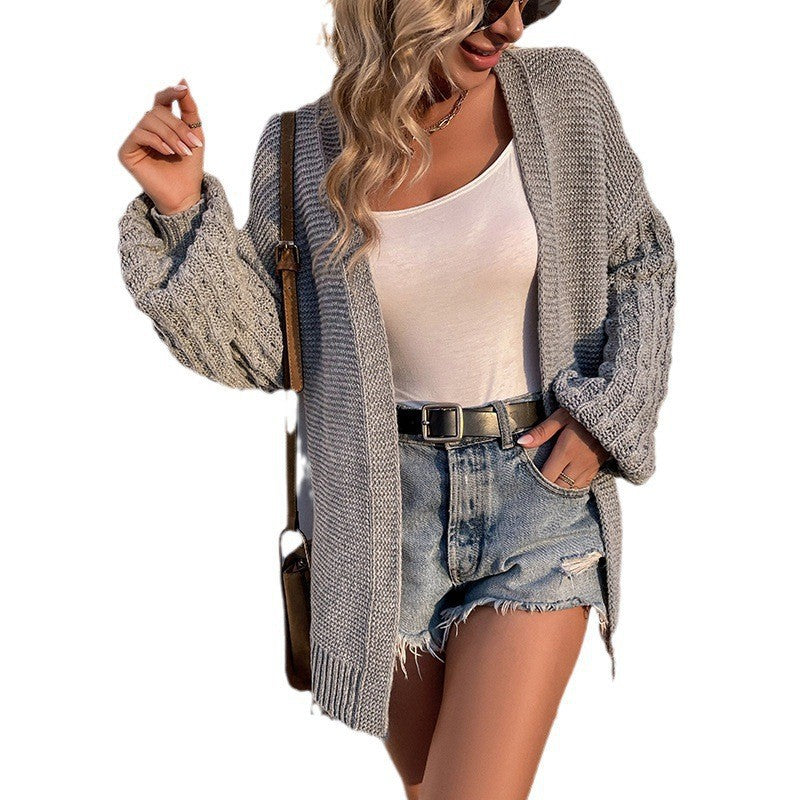 Damen Grobstrickcardigan mit tiefem V-Ausschnitt und seitlichen Schlitzen Drune