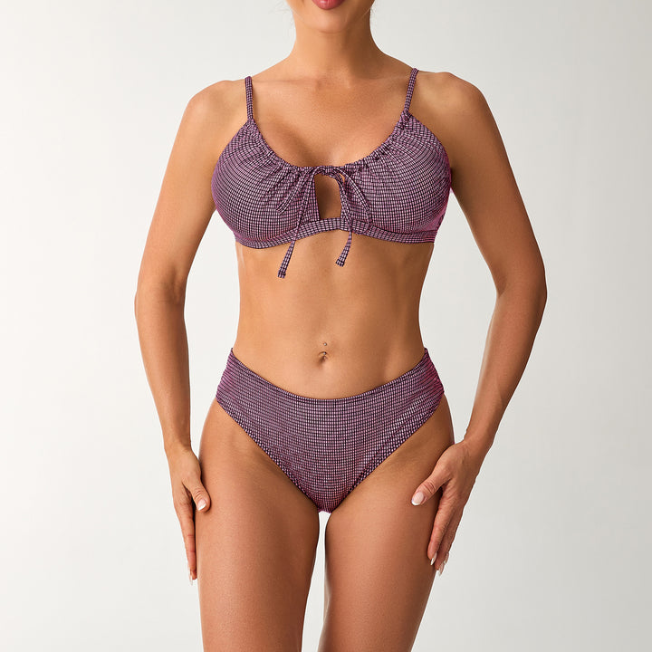 Damen Hoch tailliertes Bikini-Set mit verstellbarem Oberteil und Rüschendetails Drune